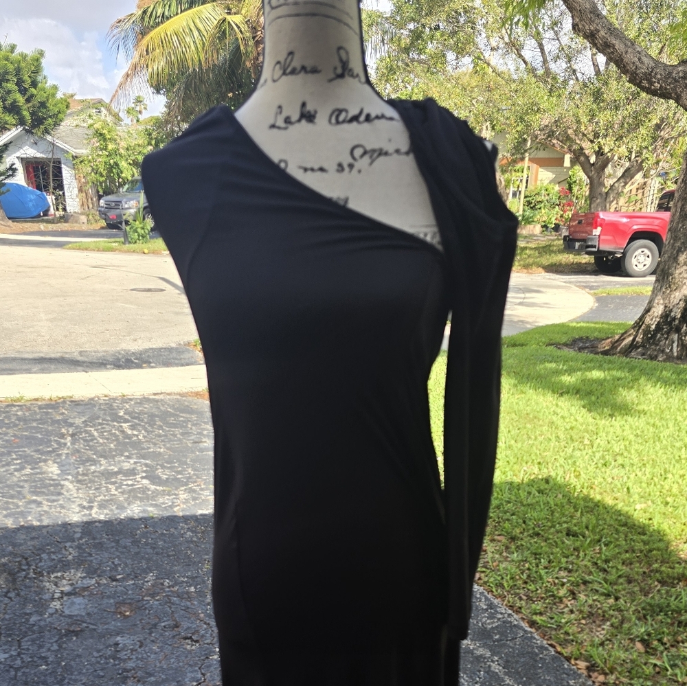 Black One Long Sleeve Maxi Dress With High Slit - Classic Women's Dress